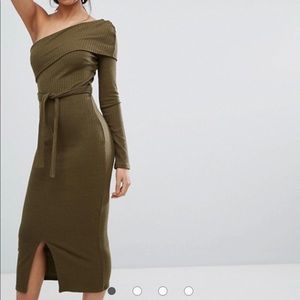 Lavish Alice One Shoulder Rib Knit Midi Dress